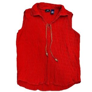 Baileys Point Scrunch Crinkle Sleeveless Collar Tank Shirt VTG Size Large 14-16